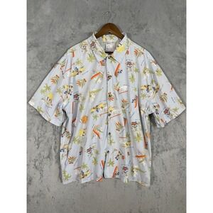 Disney Button Down Mens XXL Blue Mickey Mouse Tropical Hawaiian Surf Shirt VTG